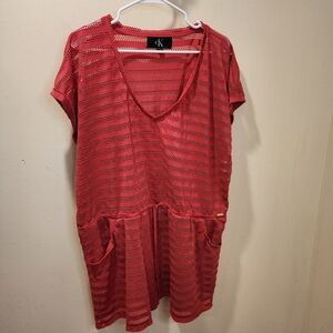 Calvin klein Pink Swimmer Cover Up Stripes Tunic Tie waisted with pockets XXL